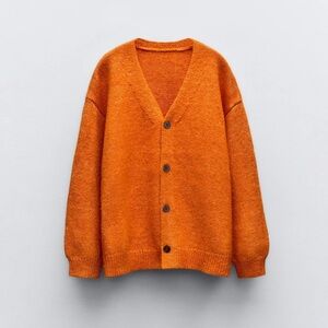 Zara Vibrant Orange Cardigan with Black Buttons
